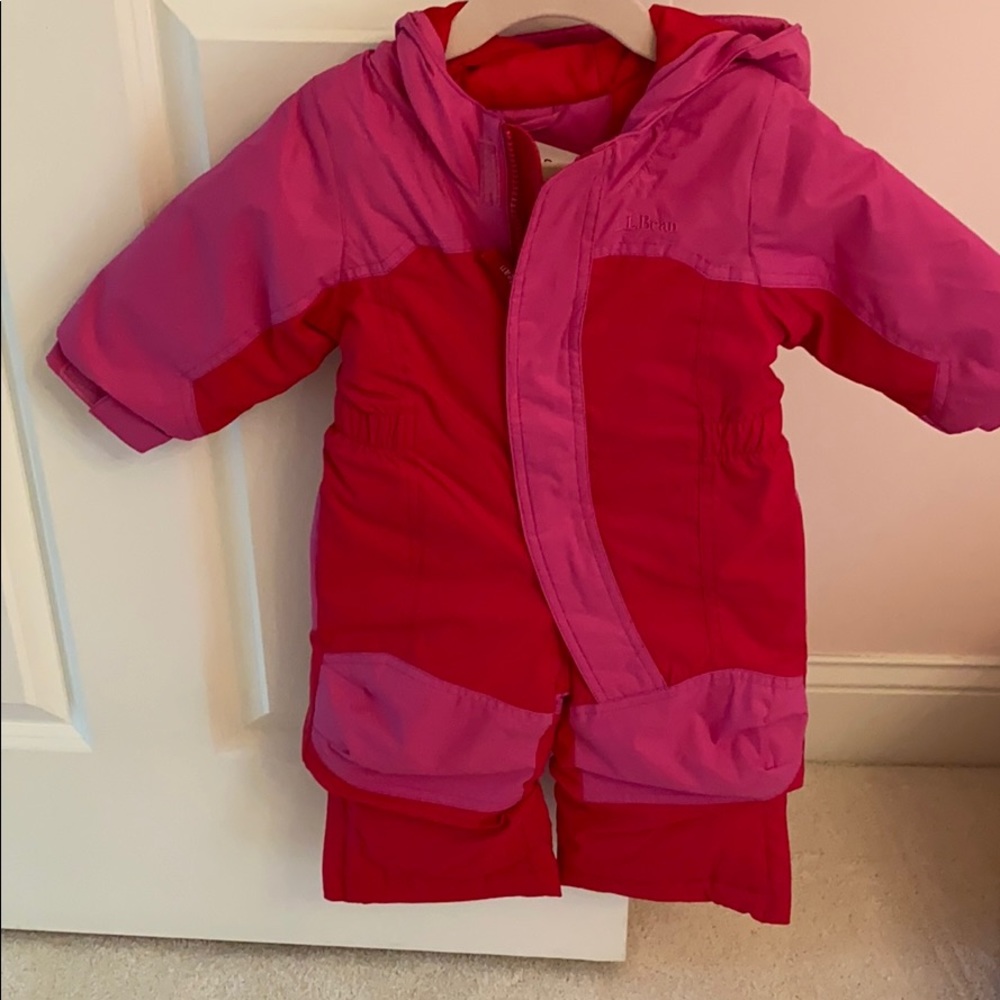 LL Bean pink and red snowsuit